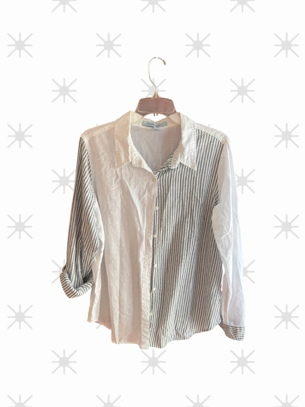 Blue Sol blue white cotton mixed pattern button down shirt Size L